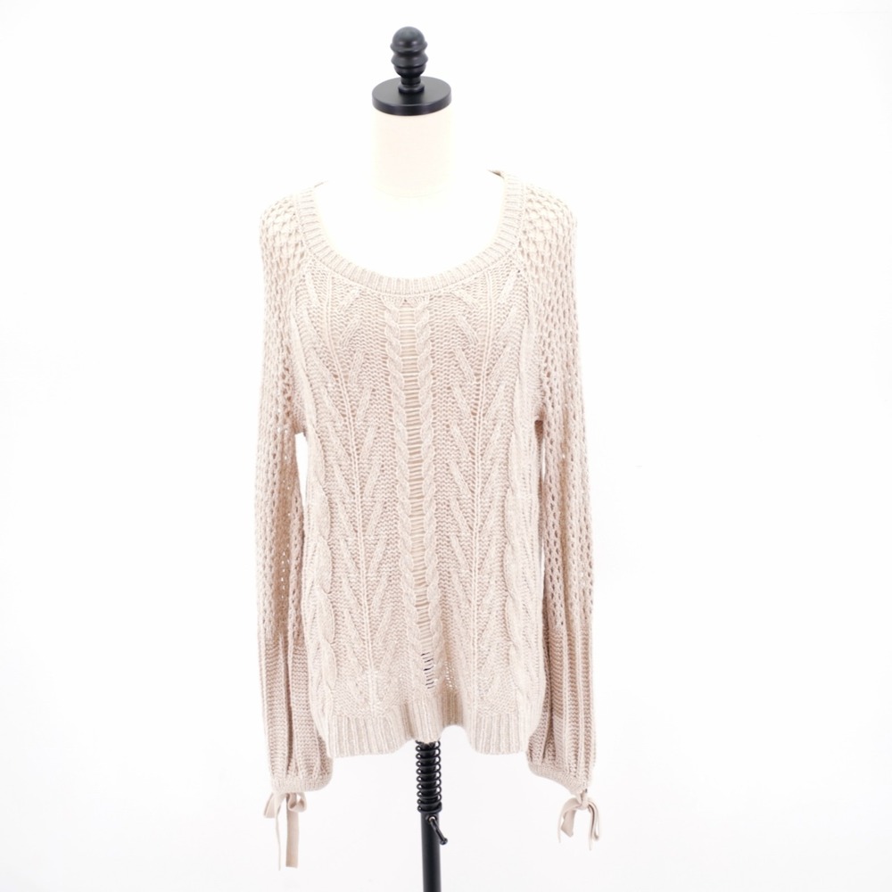 Express Small‎ Knit Tan Pullover Sweater Scoop Neck Cotton Viscose Acrylic